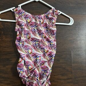 Foxys Girls Gymnastics Leotard In Peacock Print Size 8